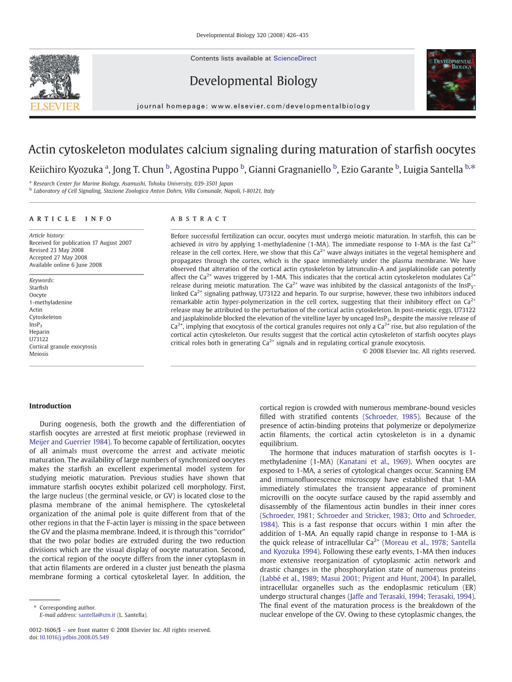 Actin Cytoskeleton Modulates Calcium Signaling During Maturation of Starfish Oocytes Developmental Biology