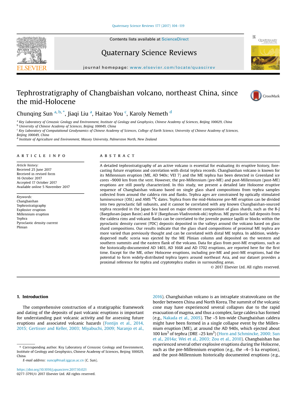 Tephrostratigraphy of Changbaishan Volcano, Northeast China, Since the Mid-Holocene