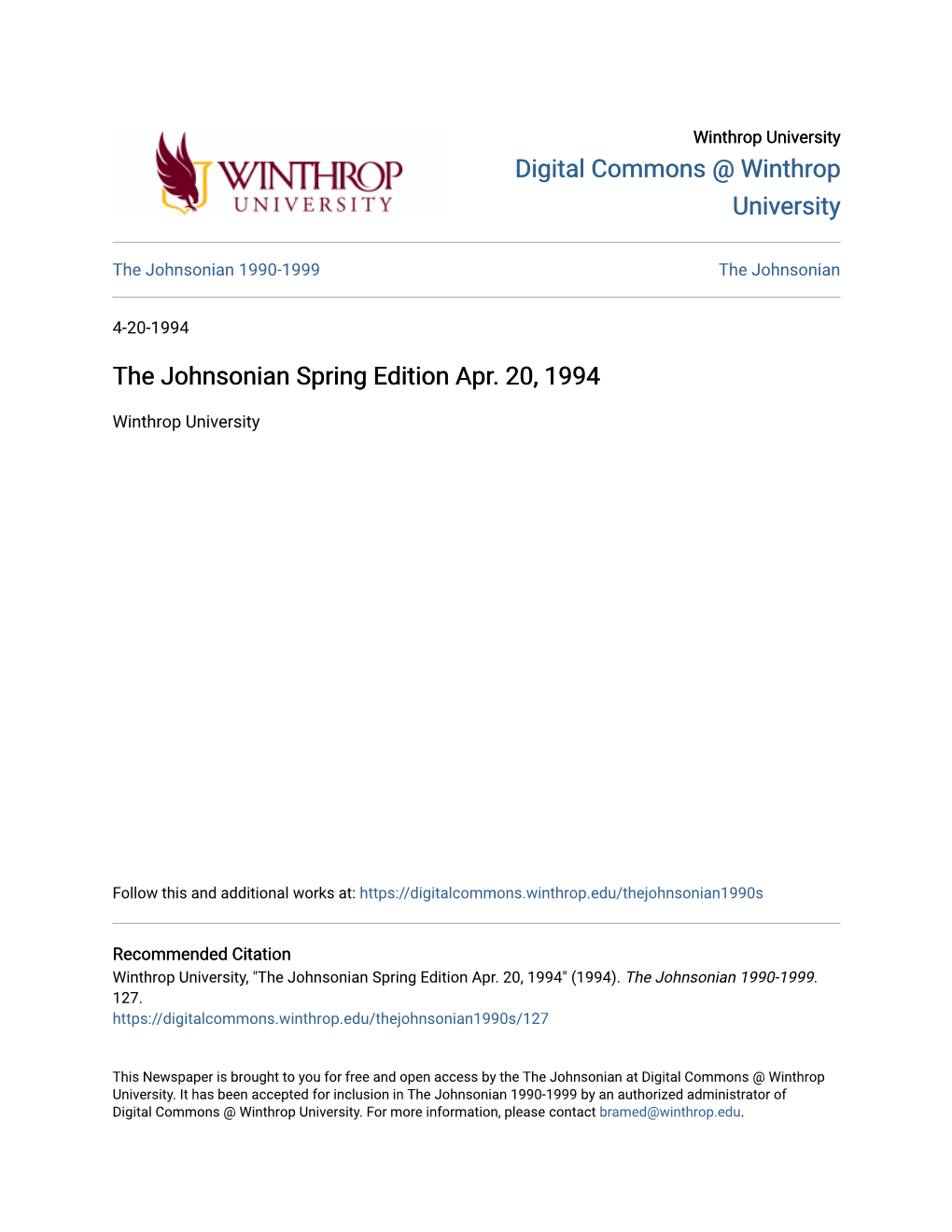 The Johnsonian Spring Edition Apr. 20, 1994