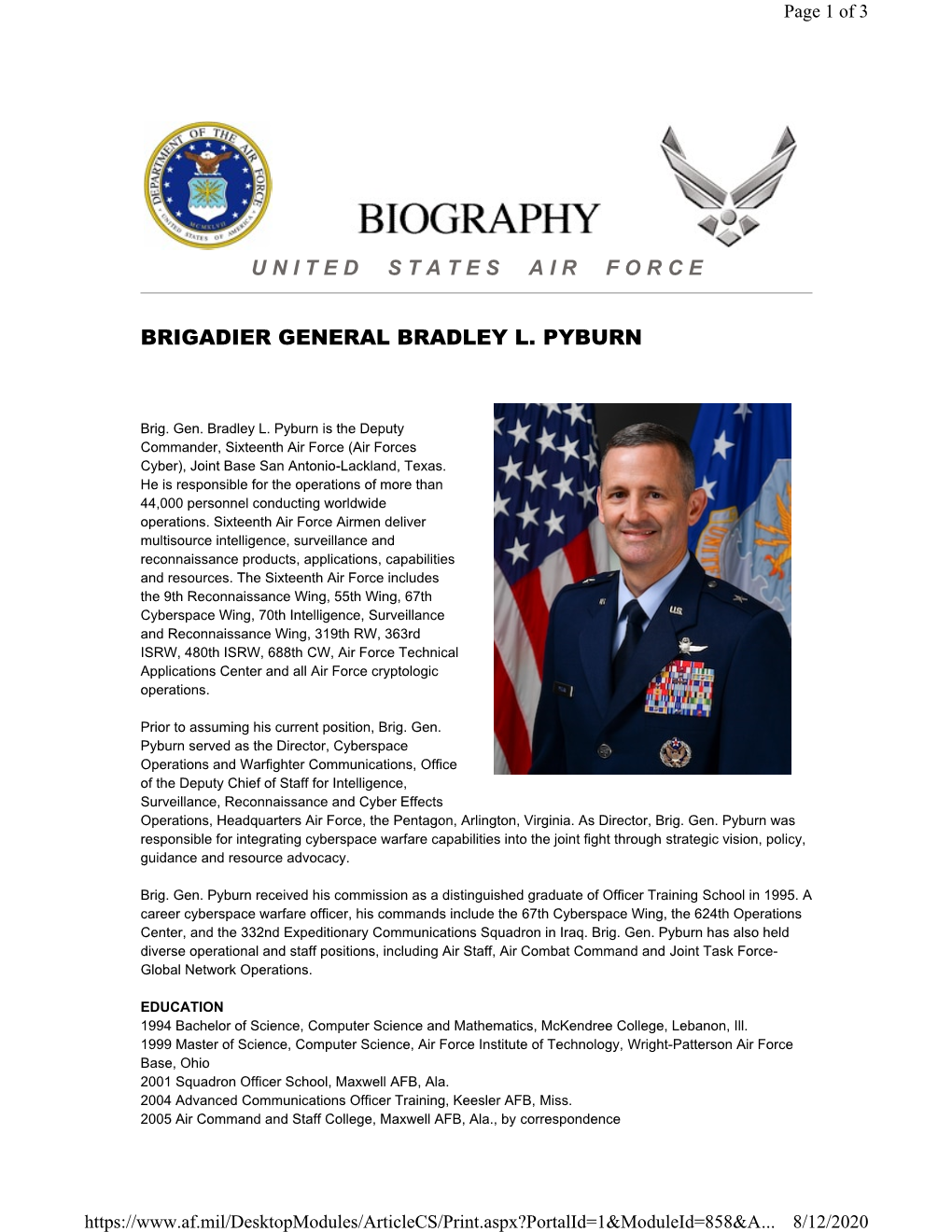 Brigadier General Bradley L. Pyburn