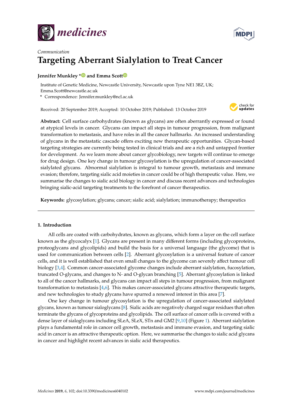 Targeting Aberrant Sialylation to Treat Cancer