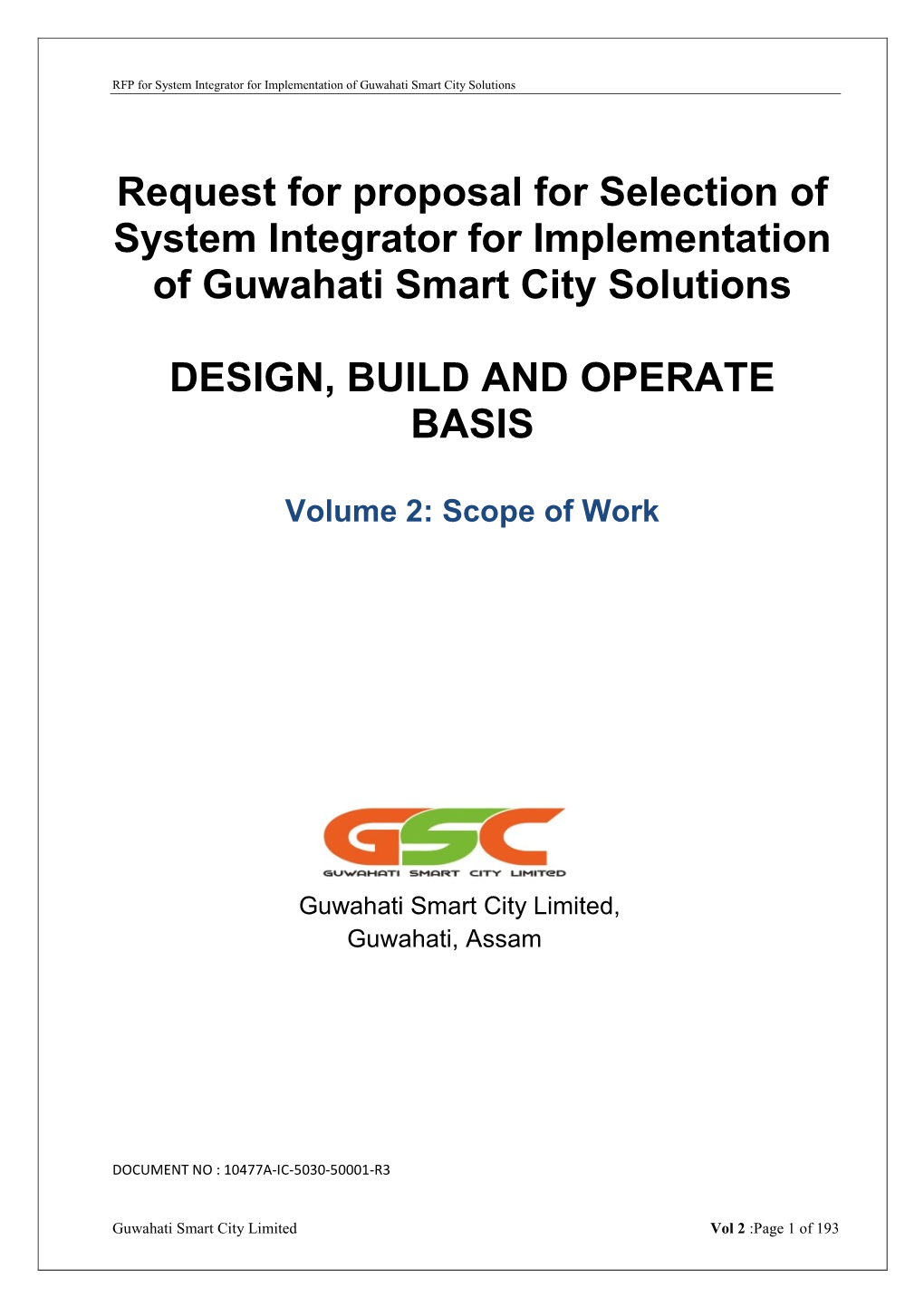 Request for Proposal for Selection of System Integrator for Implementation of Guwahati Smart City Solutions