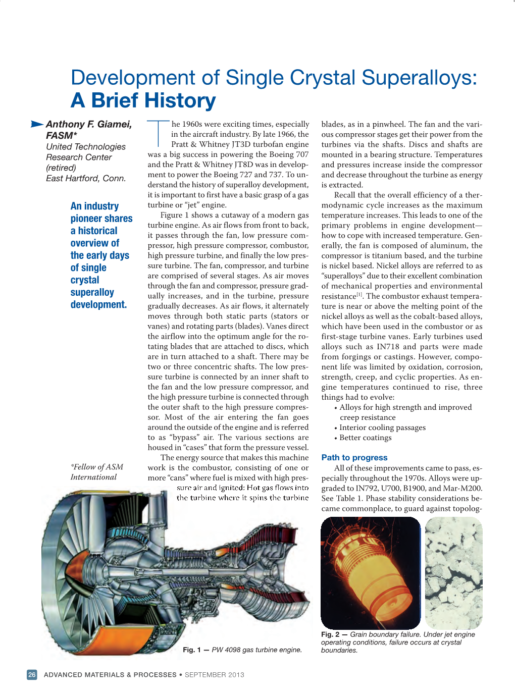 Development of Single Crystal Superalloys: a Brief History