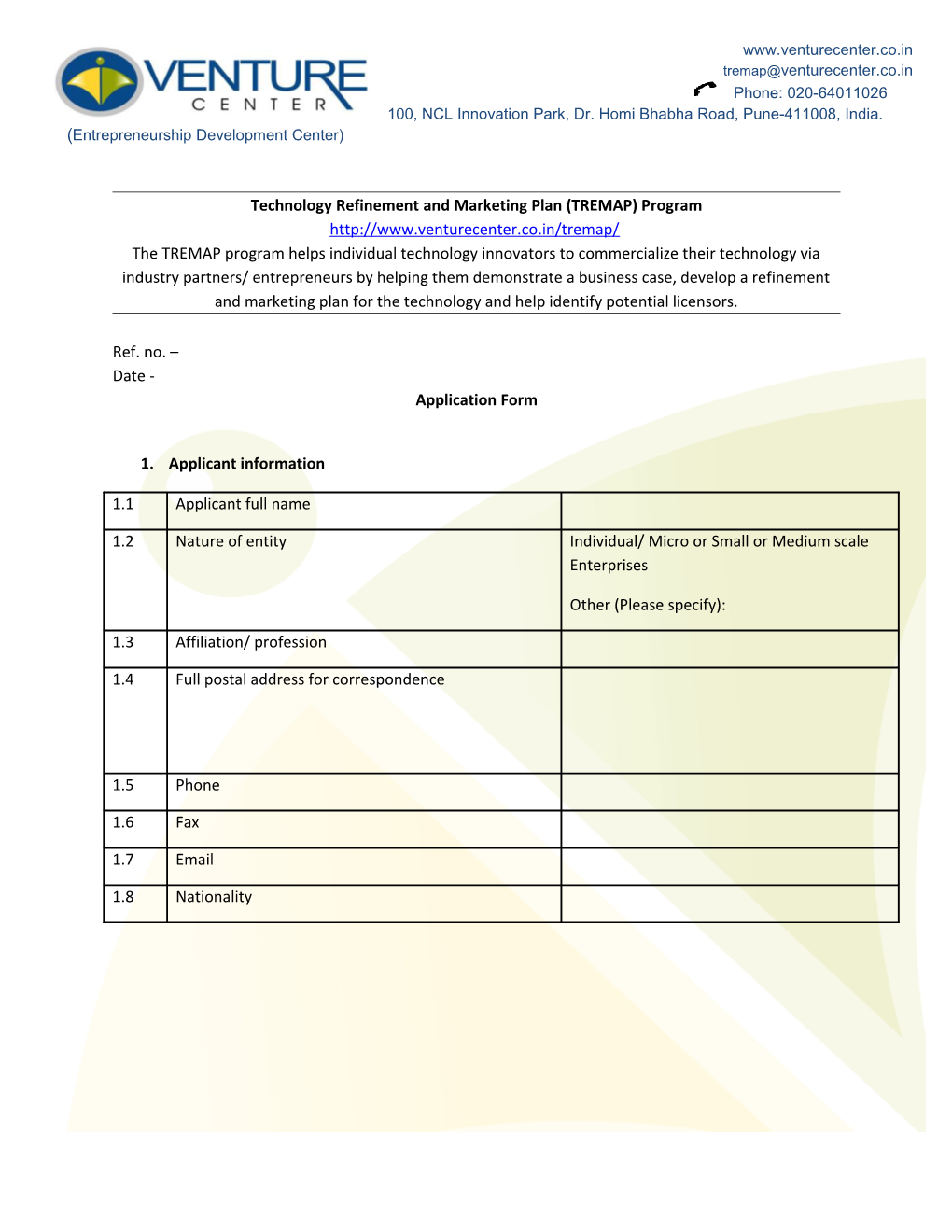 Technology Refinement and Marketing Plan (TREMAP) Program