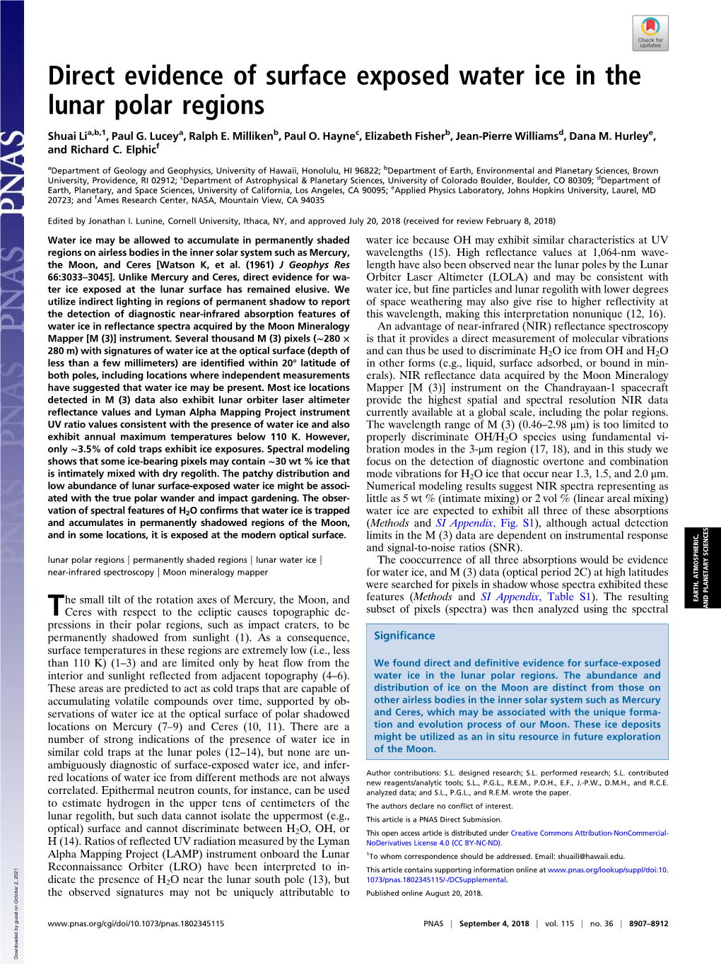 Direct Evidence of Surface Exposed Water Ice in the Lunar Polar Regions