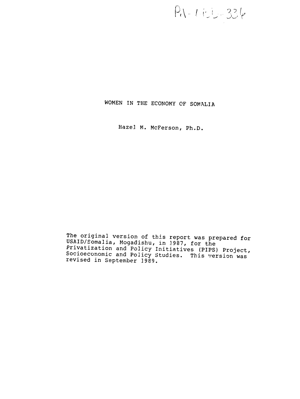 WOMEN in the ECONOMY of SOMALIA Hazel M. Mcferson, Ph.D