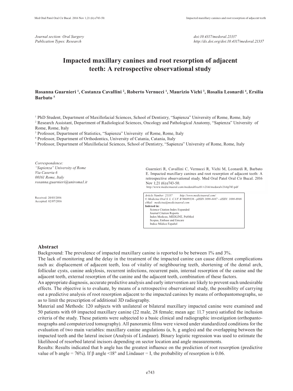 Impacted Maxillary Canines and Root Resorption of Adjacent Teeth