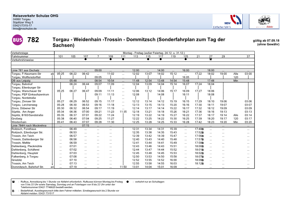 Sonderfahrplan Linie