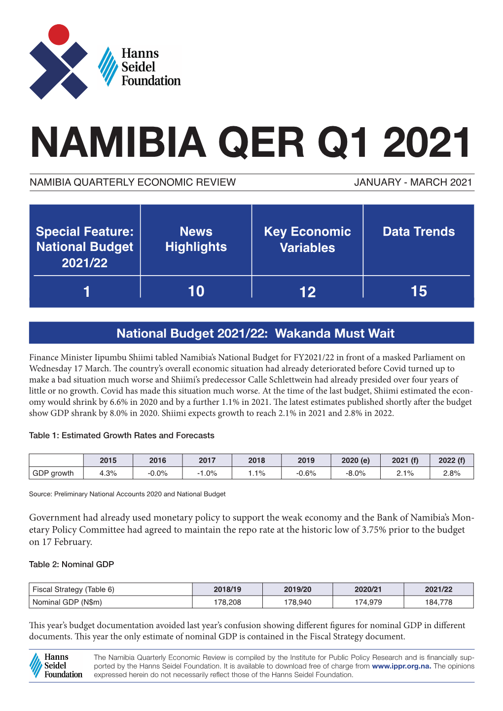 Namibia QER Q1 2021 Namibia Quarterly Economic Review January - March 2021