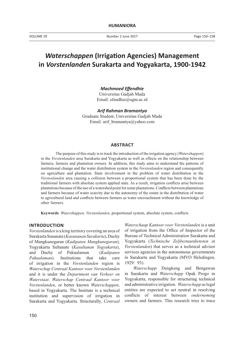 Waterschappen (Irrigation Agencies) Management in Vorstenlanden Surakarta and Yogyakarta, 1900-1942