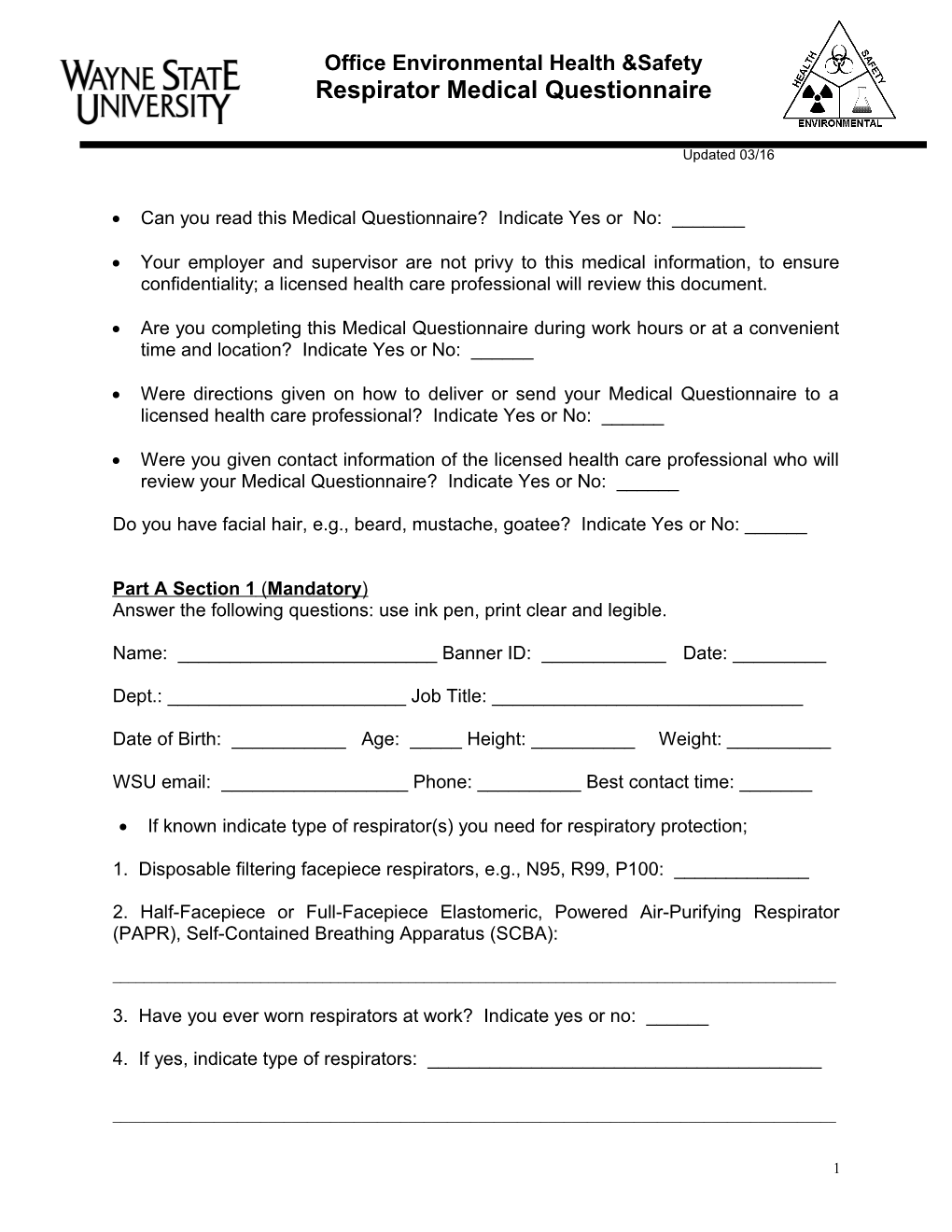 Respirator Medical Questionnaire s2