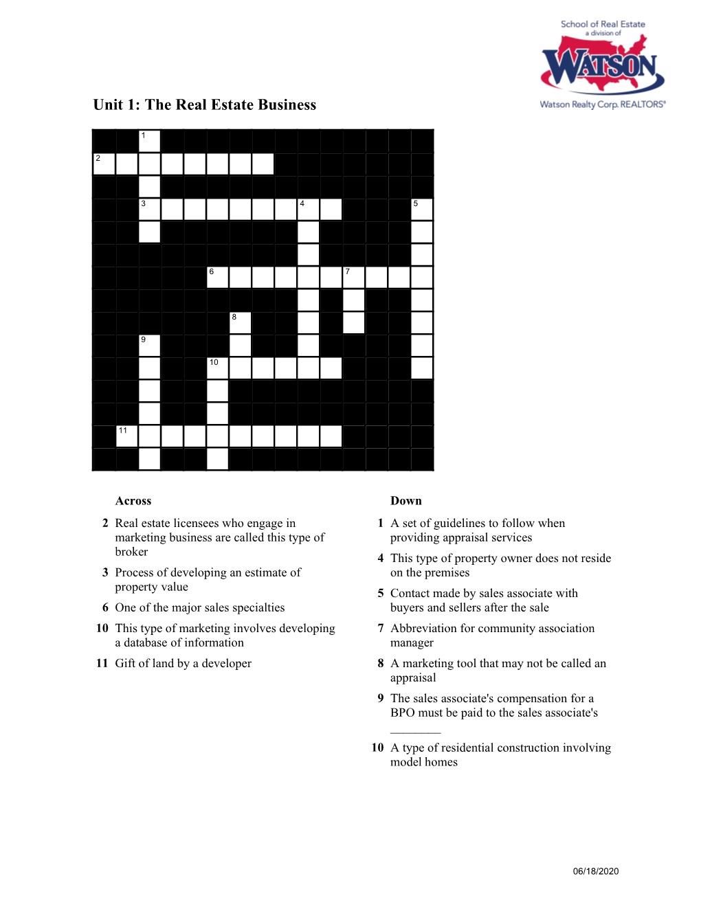 Units 1-19 Crossword Puzzles with Solutions