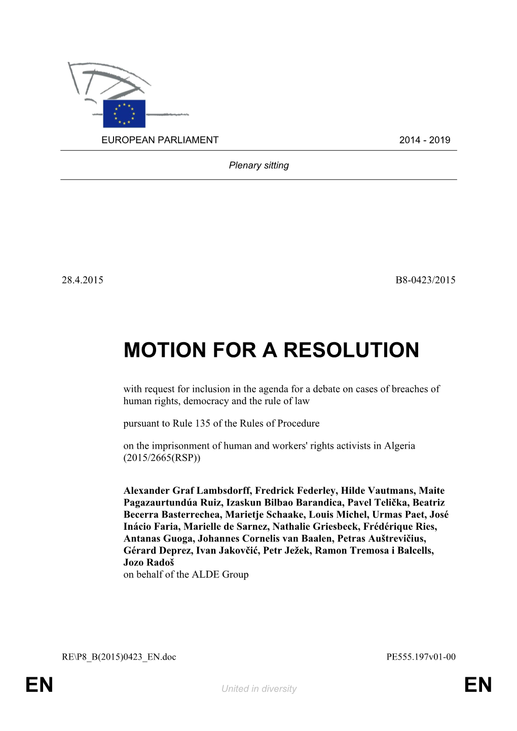 En En Motion for a Resolution