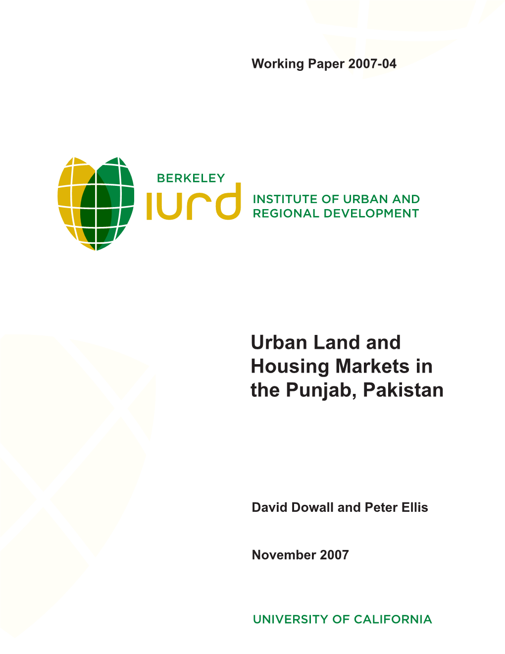 Urban Land and Housing Markets in the Punjab, Pakistan