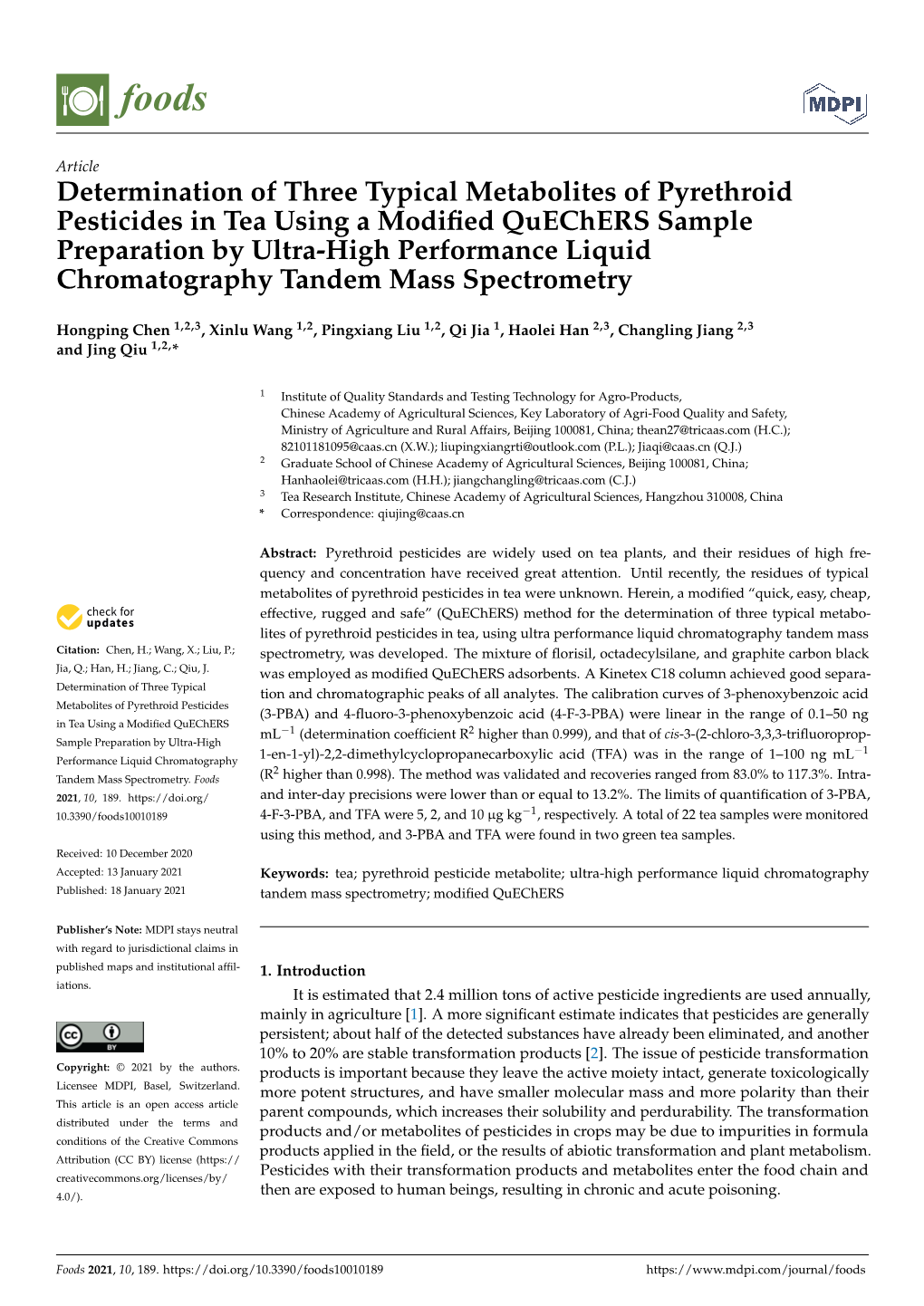 Determination of Three Typical Metabolites of Pyrethroid Pesticides