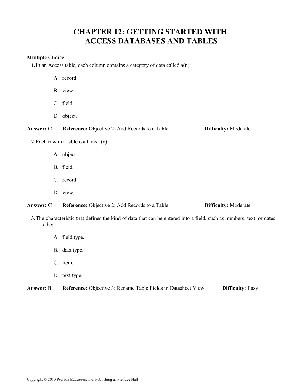 Chapter 12: Getting Started with Access Databases and Tables