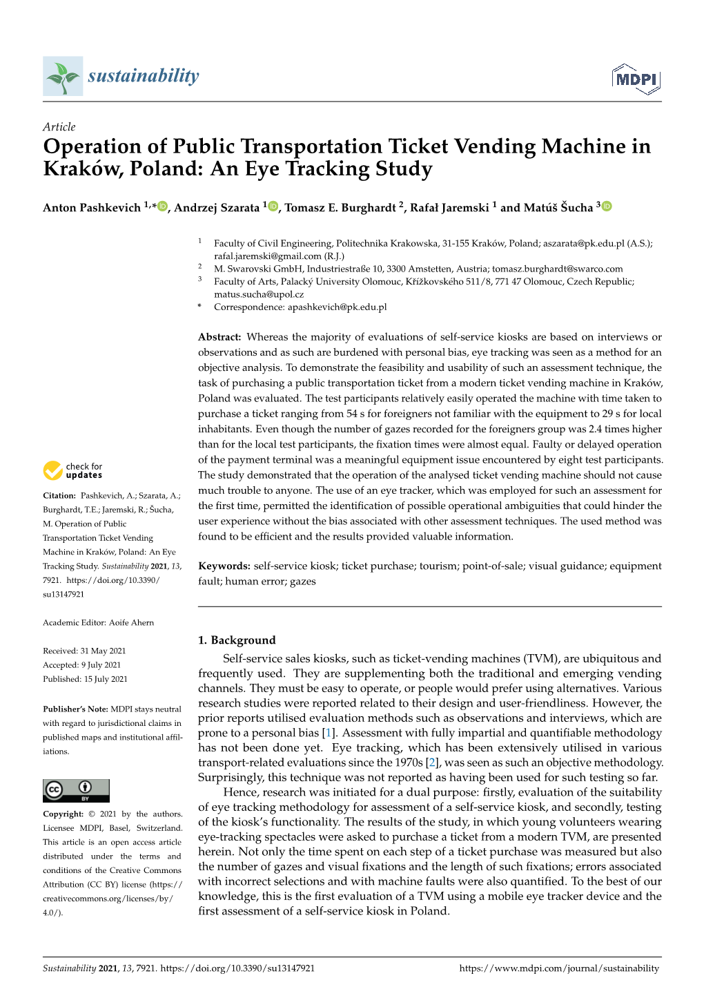 Operation of Public Transportation Ticket Vending Machine in Kraków, Poland: an Eye Tracking Study