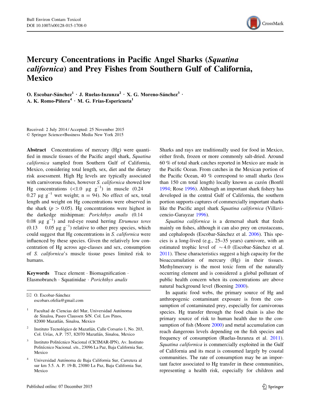 Mercury Concentrations in Pacific Angel Sharks