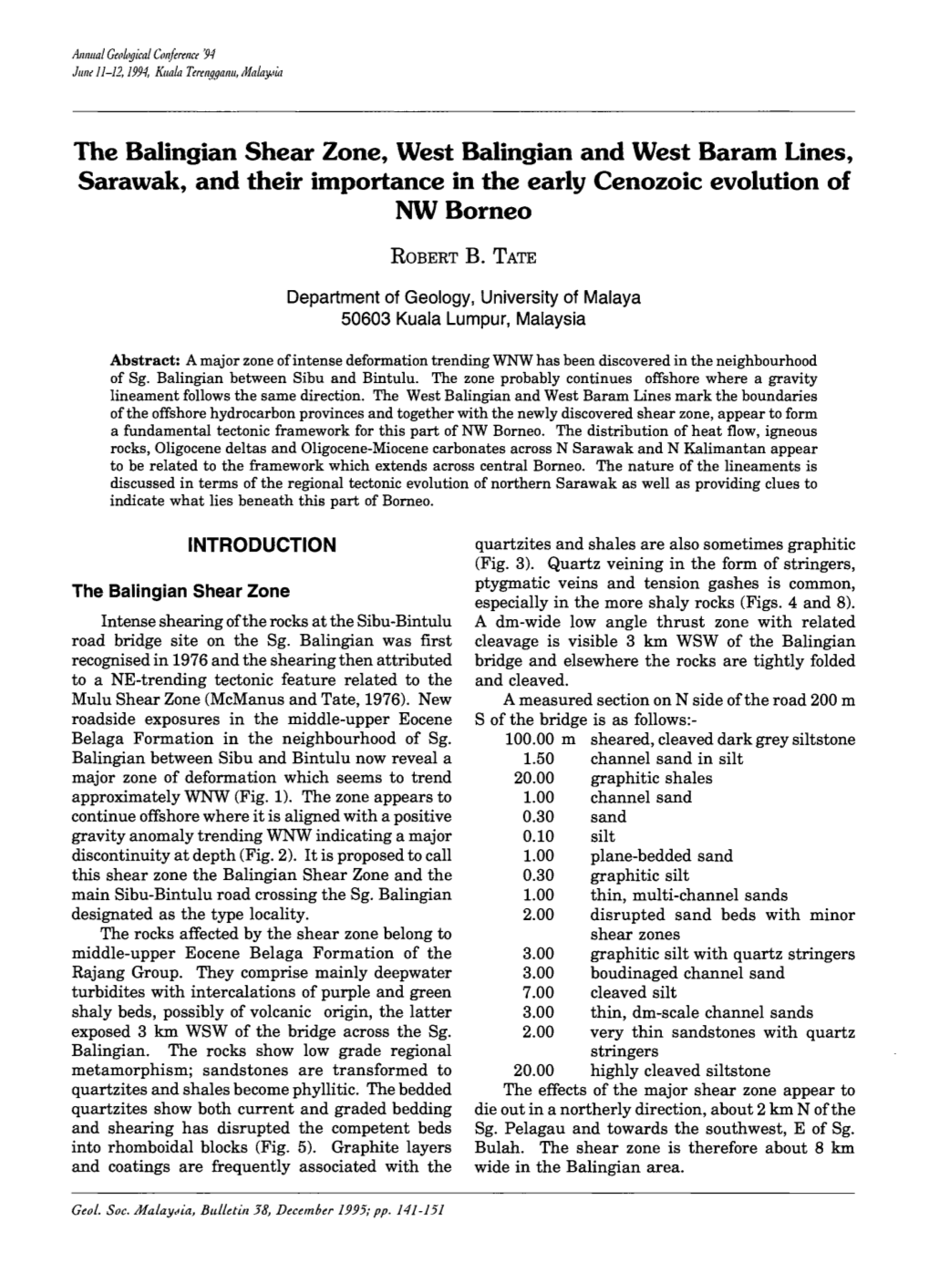 The Balingian Shear Zone, West Balingian and West Baram Lines, Sarawak, and Their Importance in the Early Cenozoic Evolution of Nwborneo