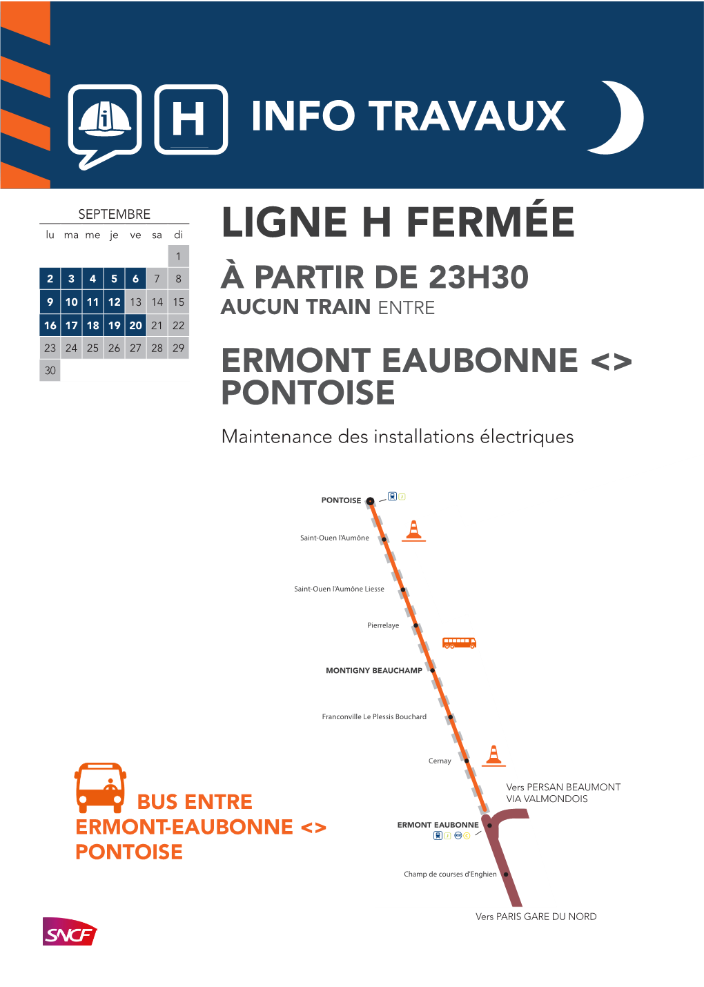 Ligne H Fermée 1 2 3 4 5 6 7 8 À Partir De 23H30 9 10 11 12 13 14 15 Aucun Train Entre 16 17 18 19 20 21 22