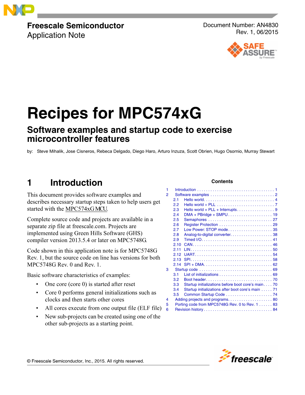 AN4830: Mpc574xg Mcus Cookbook – Application Note