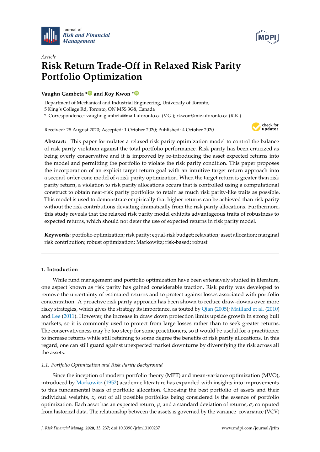 Risk Return Trade-Off in Relaxed Risk Parity Portfolio Optimization