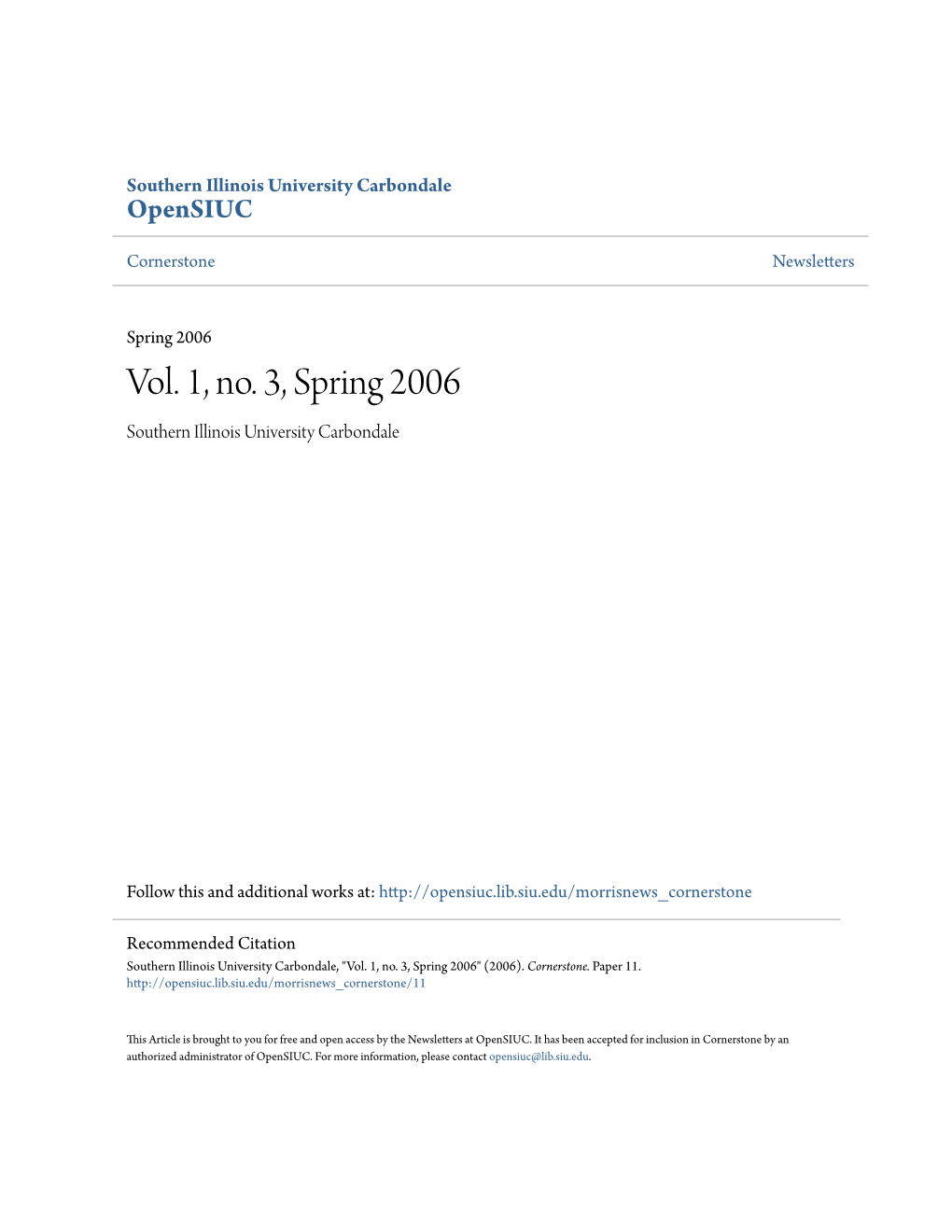 Vol. 1, No. 3, Spring 2006 Southern Illinois University Carbondale