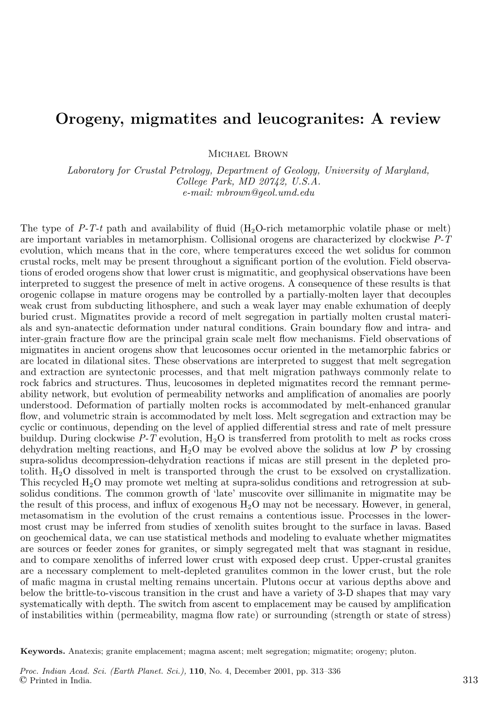 Orogeny, Migmatites and Leucogranites: a Review