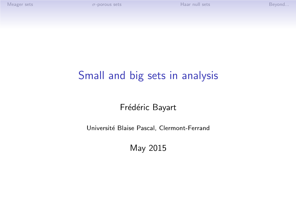 Small and Big Sets in Analysis
