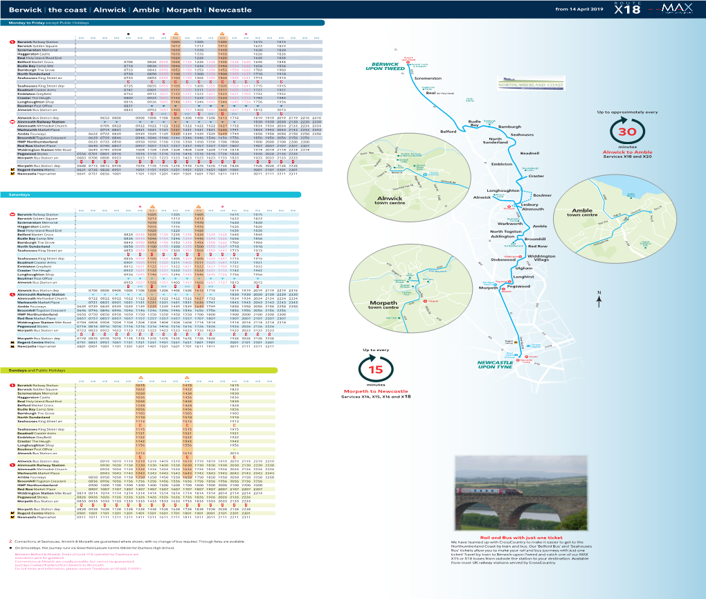 Alnwick | Amble | Morpeth | Newcastle from 14 April 2019 X18