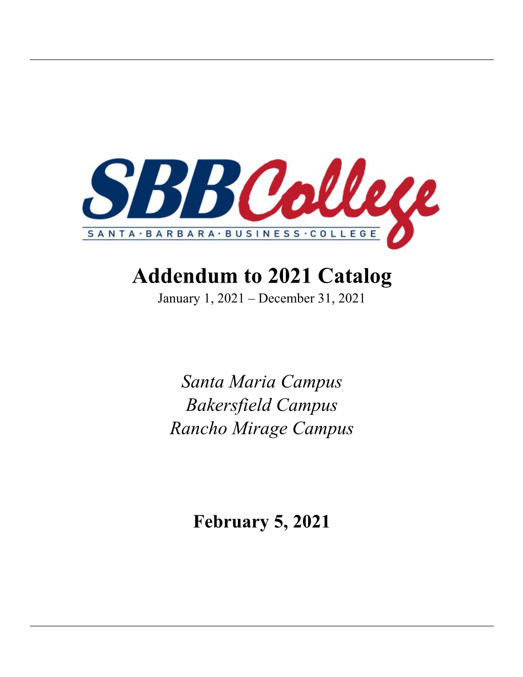 2017 Sbbcollege Catalog Addendum
