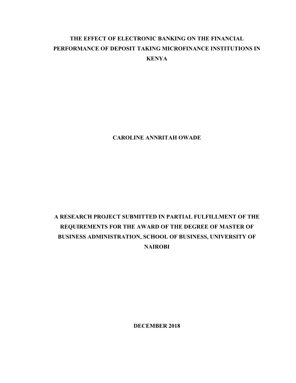 The Effect of Electronic Banking on the Financial Performance of Deposit Taking Microfinance Institutions in Kenya