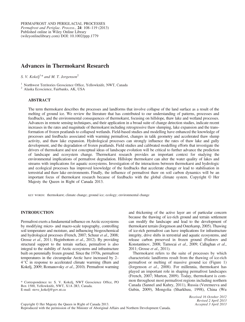 Advances in Thermokarst Research