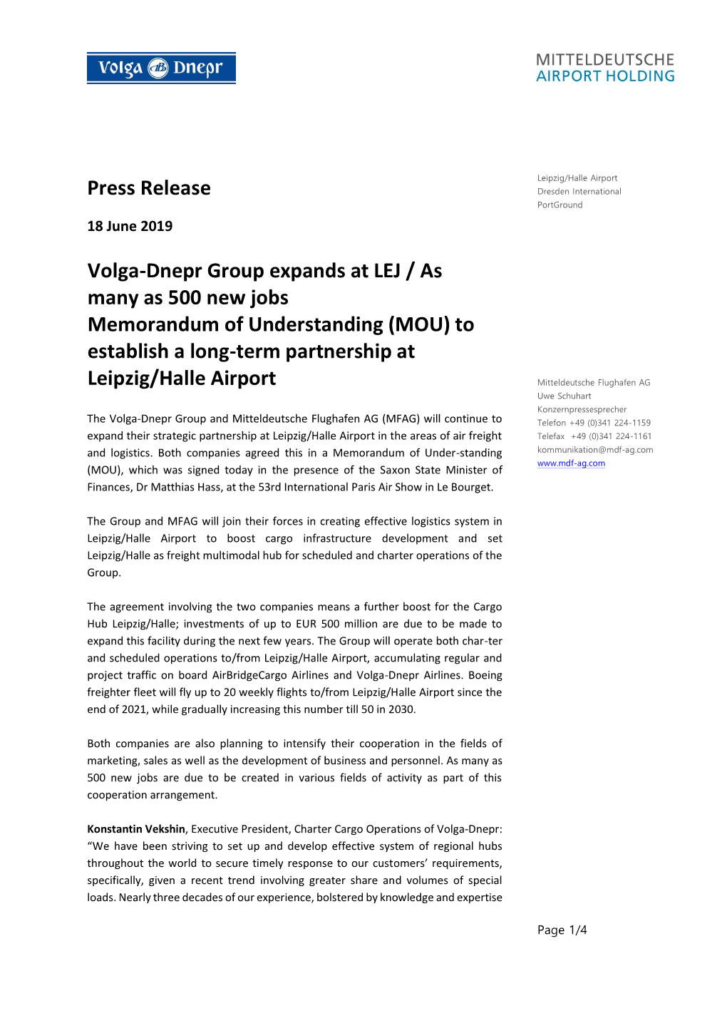 Leipzig/Halle Airport Press Release Dresden International Portground