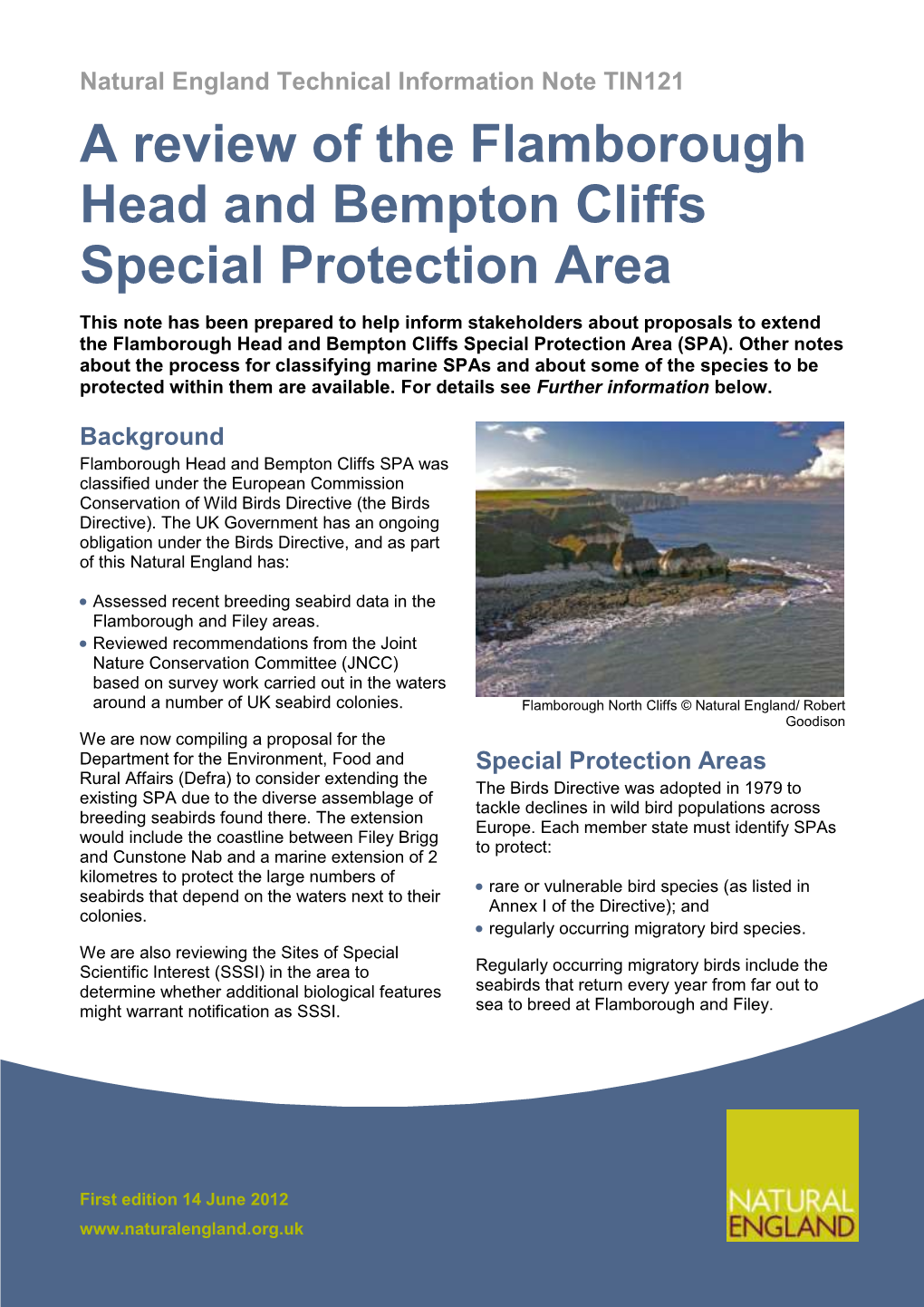 A Review of the Flamborough Head and Bempton Cliffs Special Protection Area