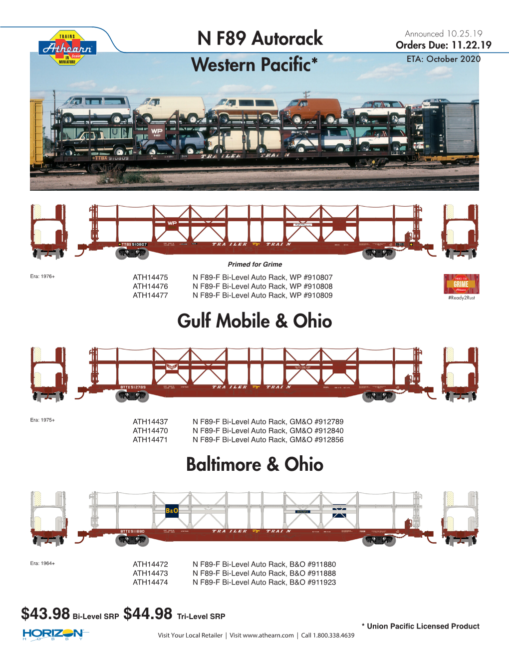 N F89 Autorack Gulf Mobile & Ohio Baltimore & Ohio Western Pacific*