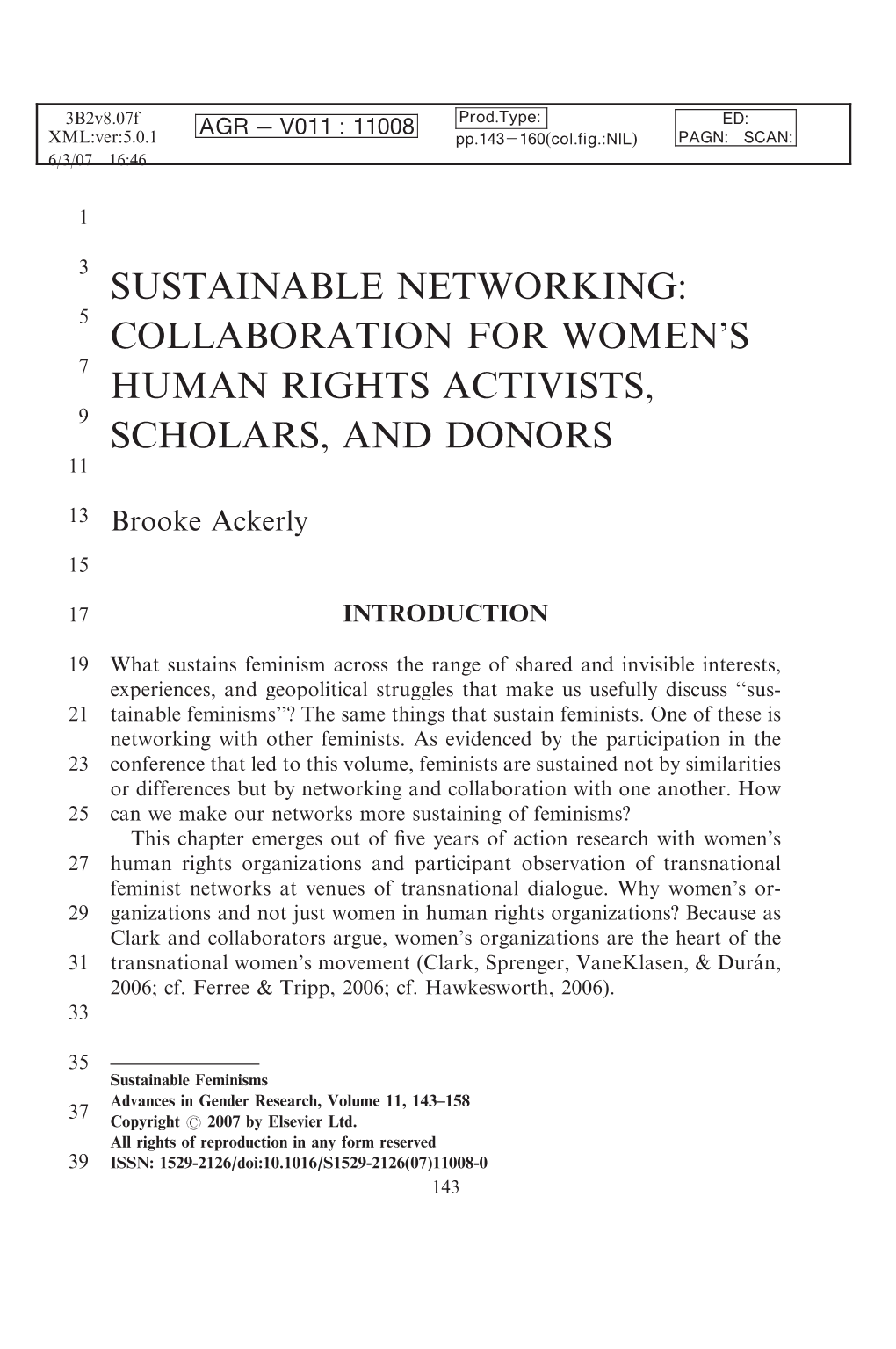 Sustainable Networking: Collaboration for Women's Human Rights Activists, Scholars, and Donors