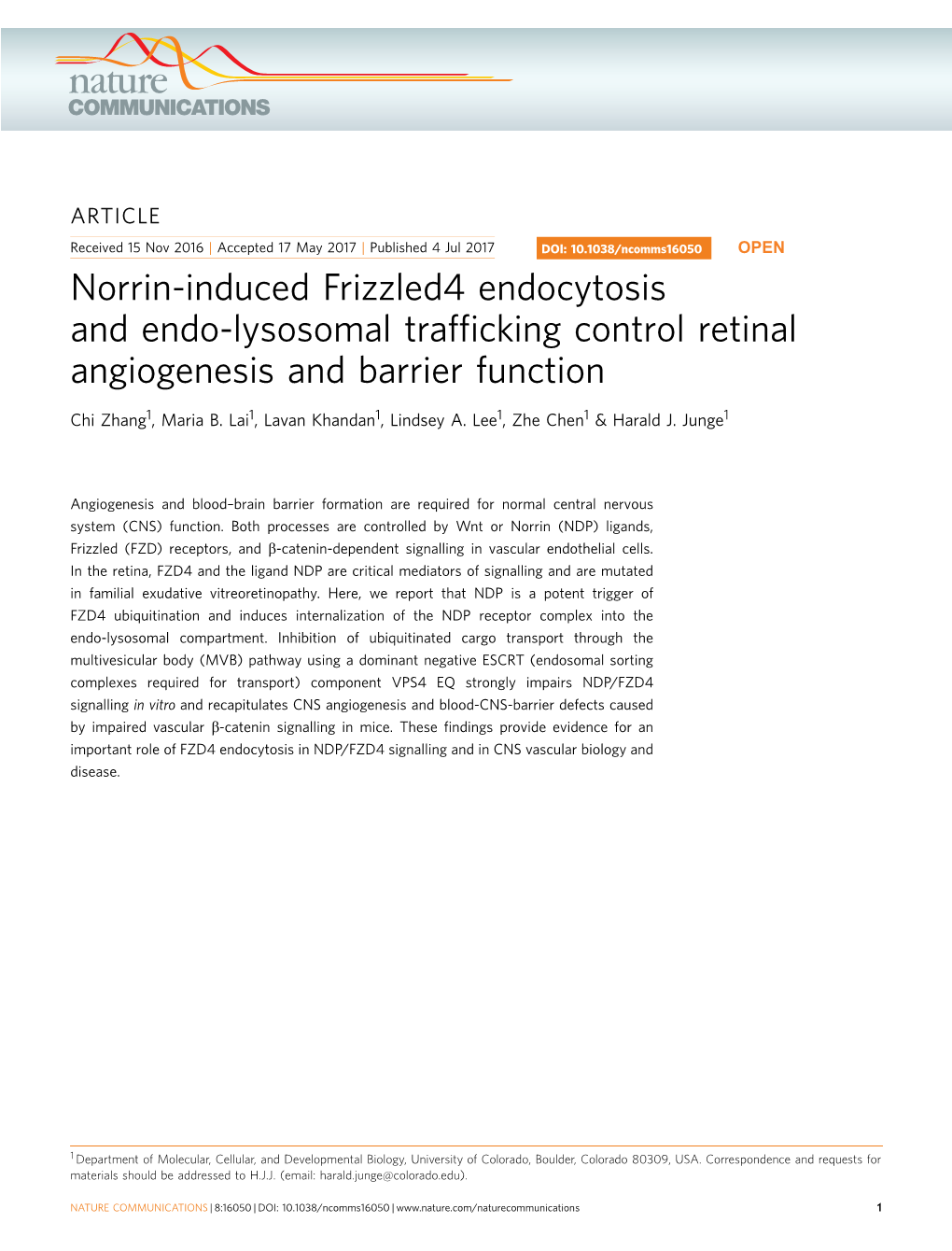 Norrin-Induced Frizzled4 Endocytosis and Endo-Lysosomal Trafficking