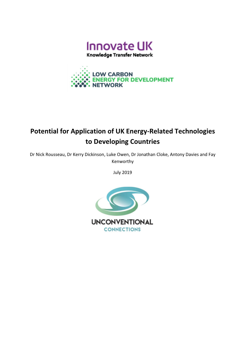 Potential for Application of UK Energy-Related Technologies to Developing Countries