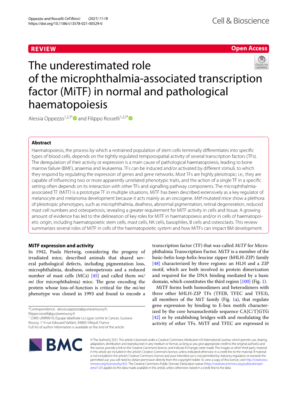 Mitf) in Normal and Pathological Haematopoiesis Alessia Oppezzo1,2,3* and Filippo Rosselli1,2,3*