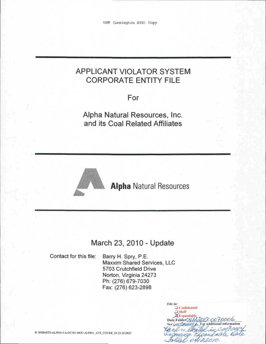 Alpha Natural Resources, Inc