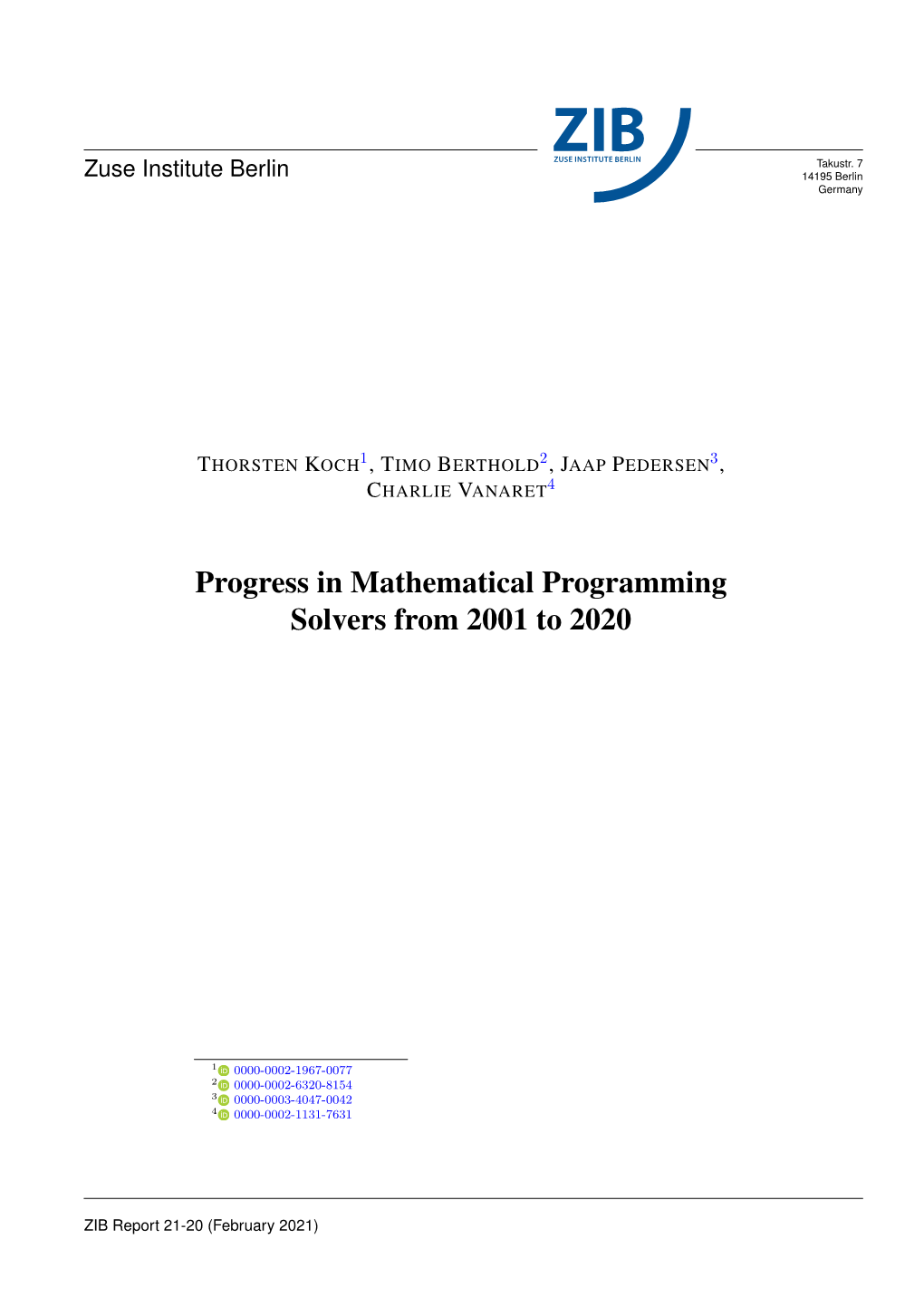 Progress in Mathematical Programming Solvers from 2001 to 2020