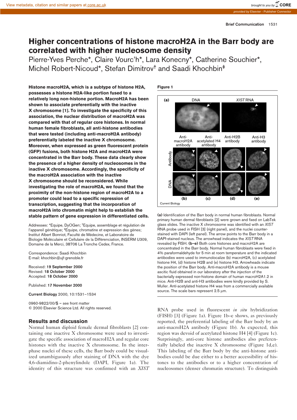 Higher Concentrations of Histone Macroh2a in the Barr Body Are