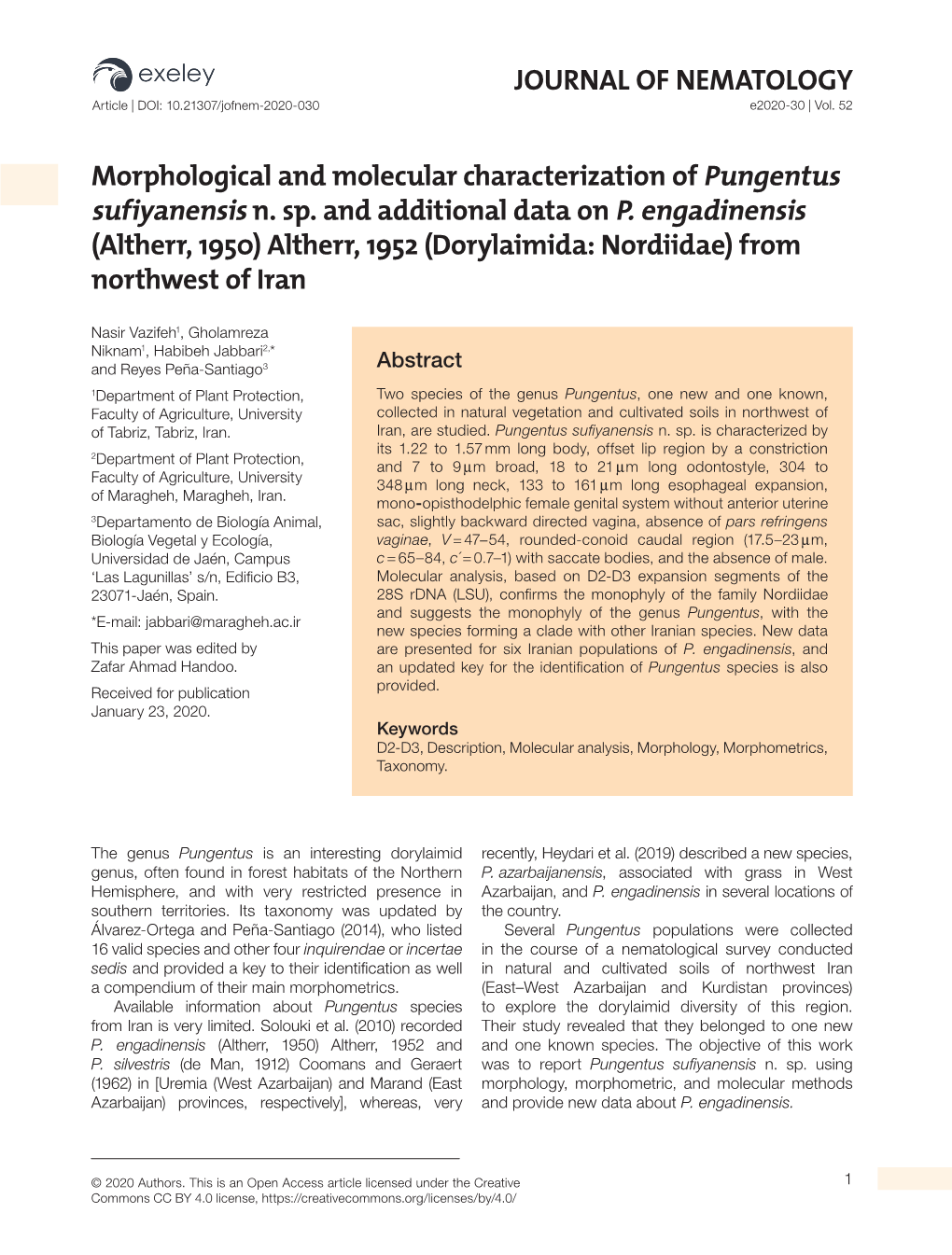 JOURNAL of NEMATOLOGY Morphological and Molecular