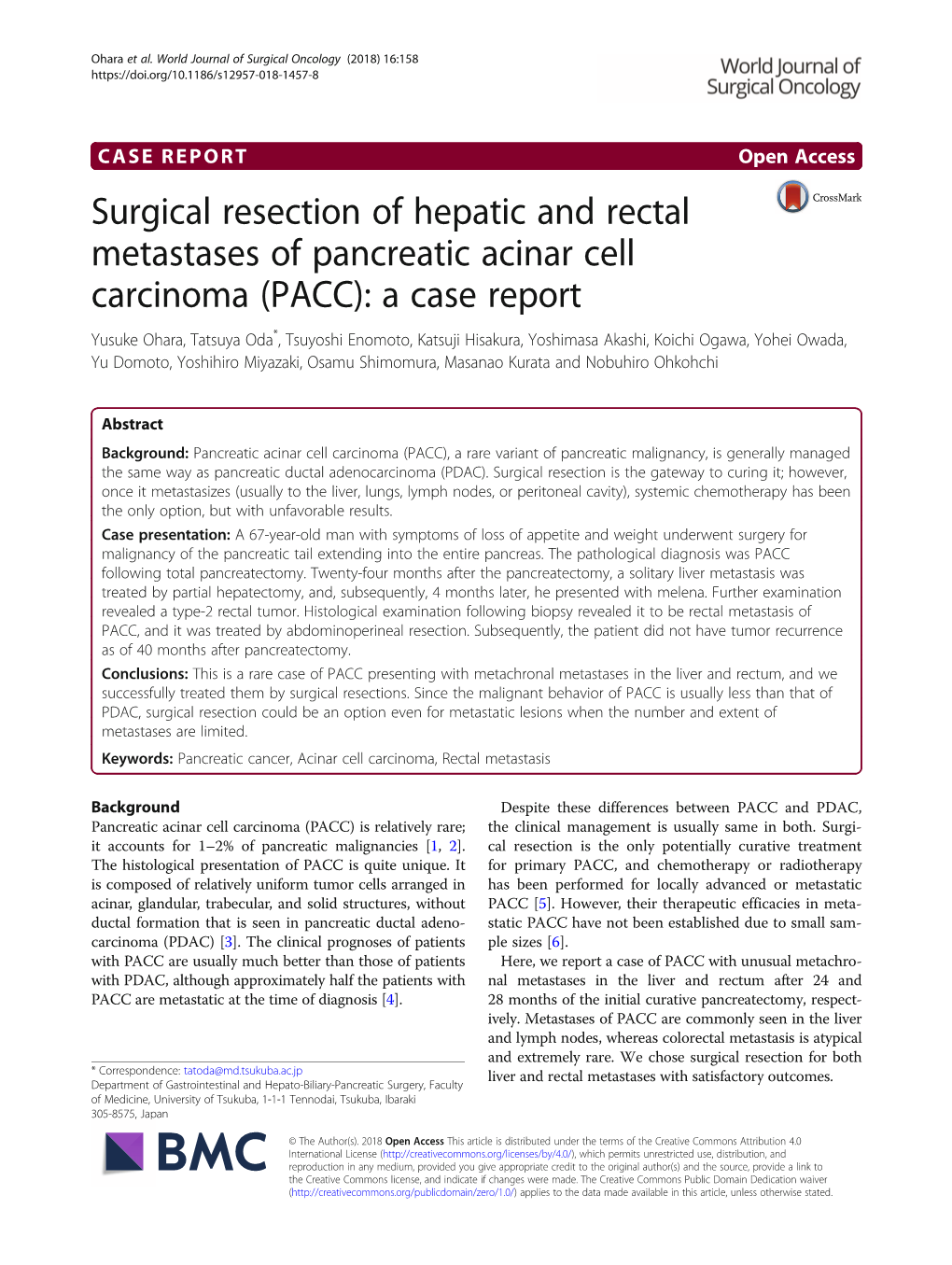 Surgical Resection of Hepatic and Rectal Metastases of Pancreatic Acinar Cell Carcinoma (PACC): a Case Report