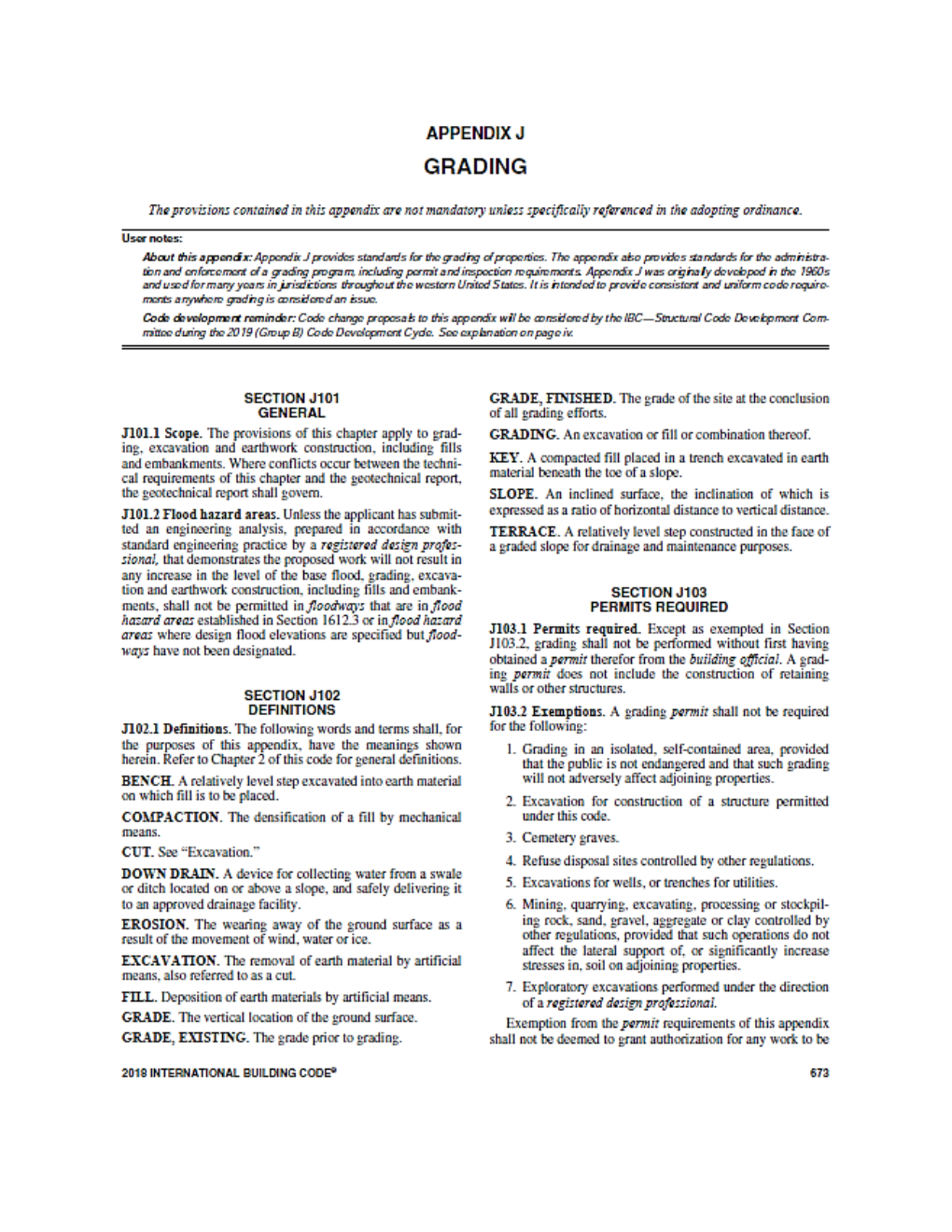 International Building Code Appendix J (Grading)