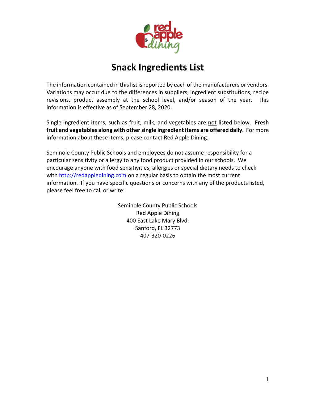 Ingredient List