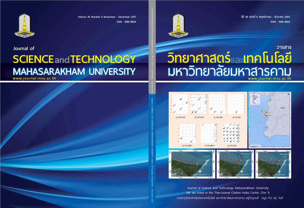 Journal of Science and Technology Mahasarakham University We Are Listed in the Thai-Journal Citation Index Centre. (Tier 1)