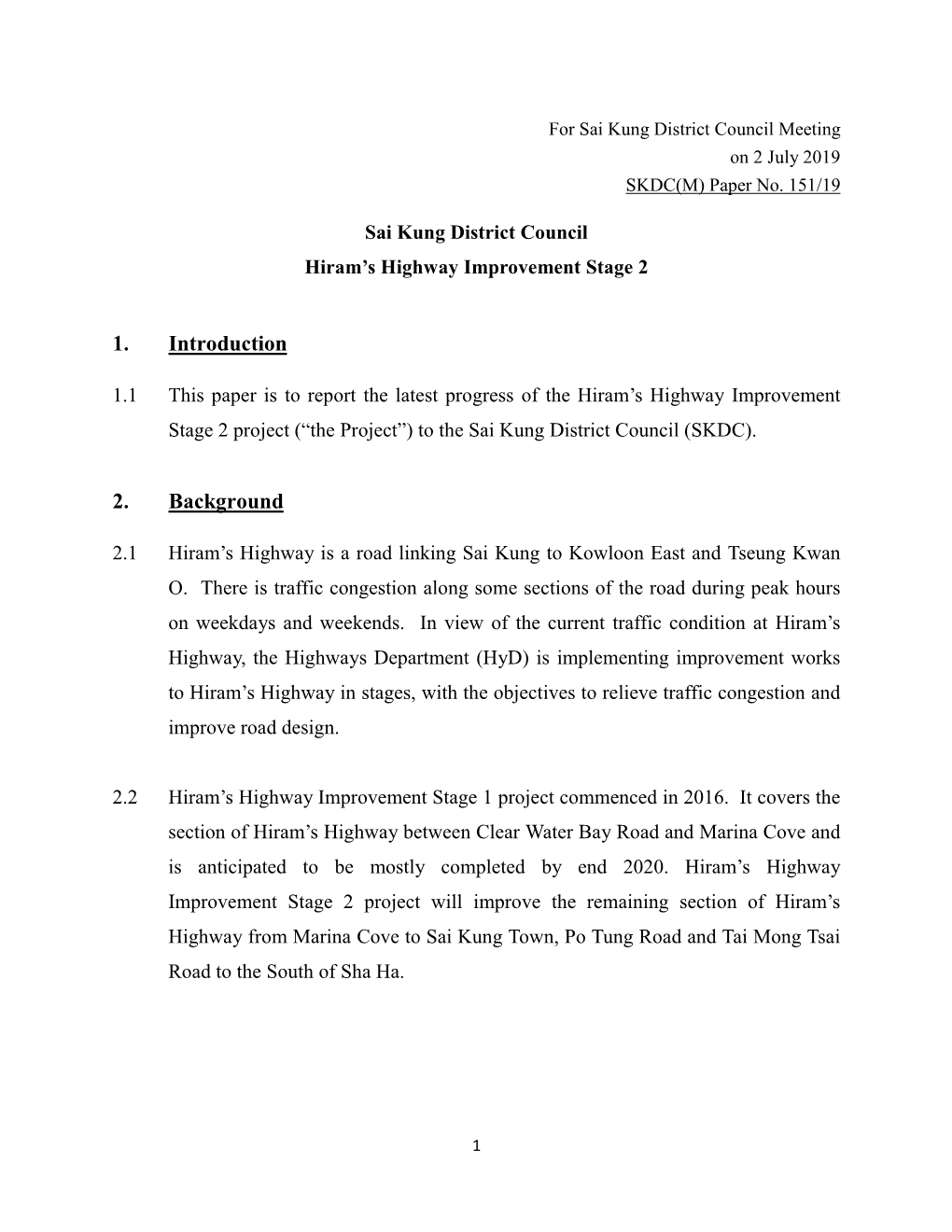 Hiram's Highway Improvement Stage 2 - Plan (Sheet 1 of 3) �‚F Highways »­ Department Hong Kong