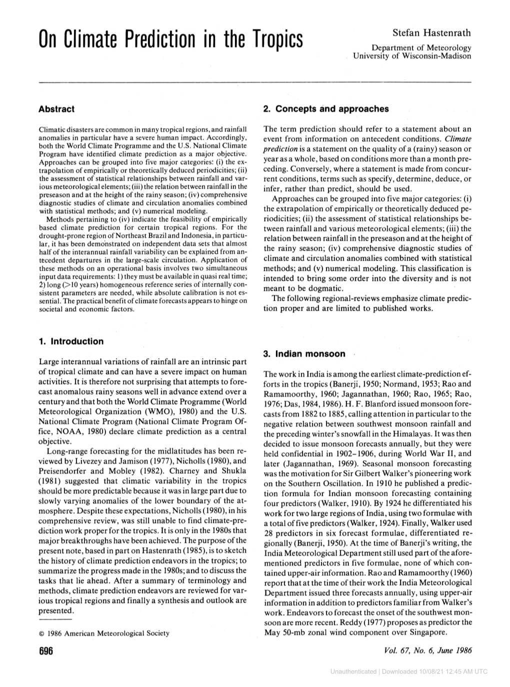 On Climate Prediction in the Tropics Department of Meteorology University of Wisconsin-Madison